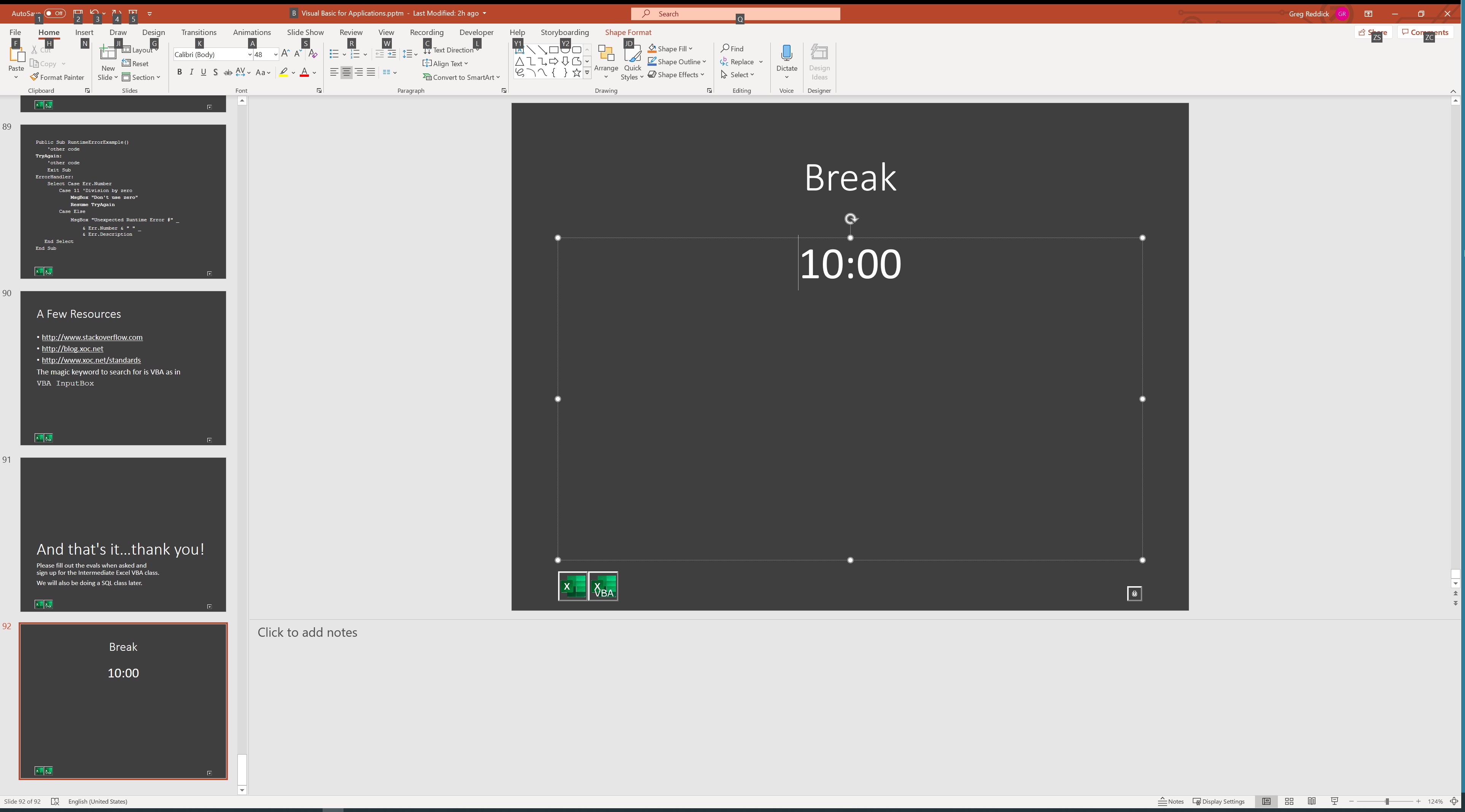 Greg Reddick Creating a Break Timer in PowerPoint using VBA
