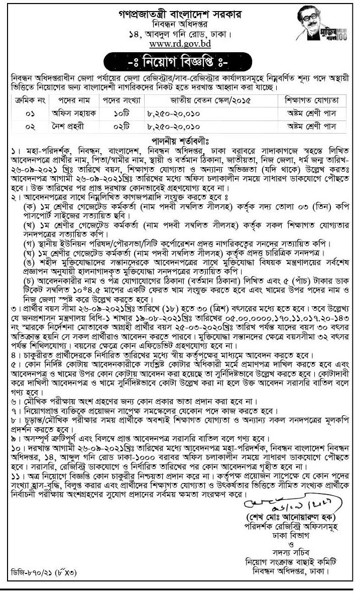 Directorate of Registration Job Circular