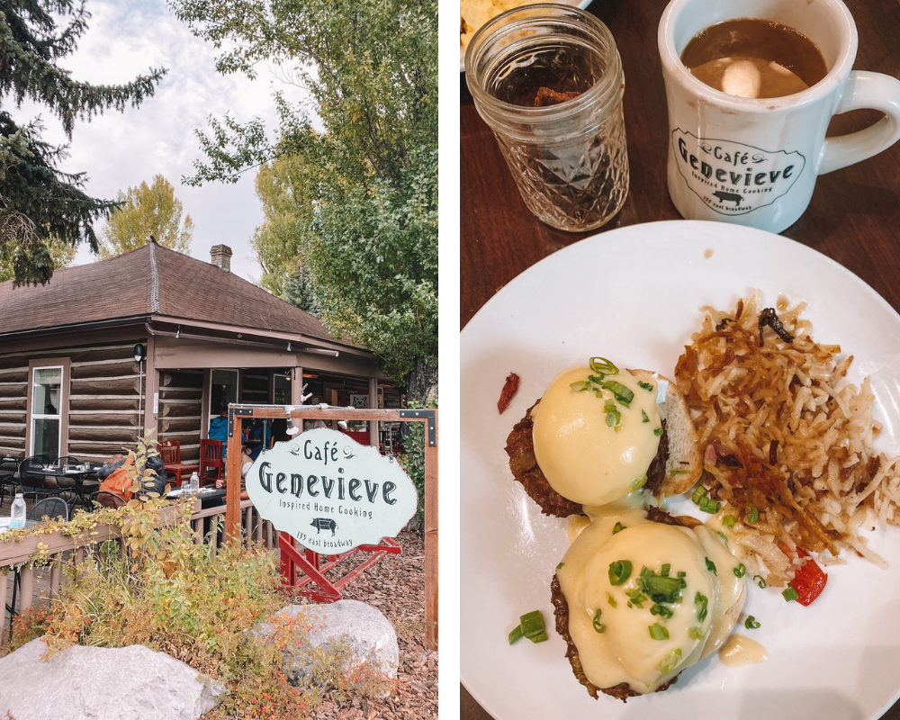 Cafe Genevieve is a homestyle restaurant in a log cabin off the square in Jackson Hole, Wyoming