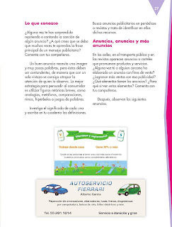 Apoyo Primaria Español 5to grado Bloque I lección 3 Elaborar y publicar anuncios publicitarios de productos o servicios que se ofrecen en su comunidad