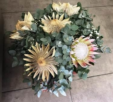 Wedding bouquets with bluegum and proteas