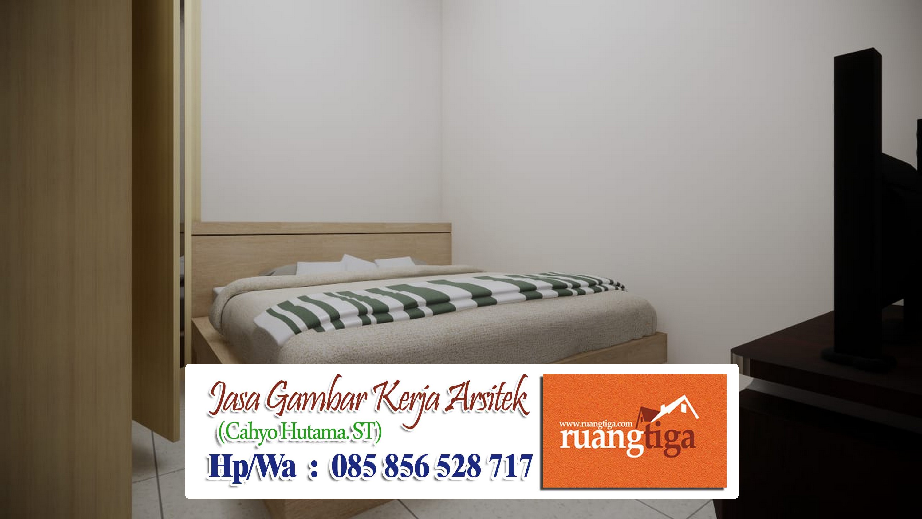 Desain interior kamar minimalis dengan TV - ruangtiga.com