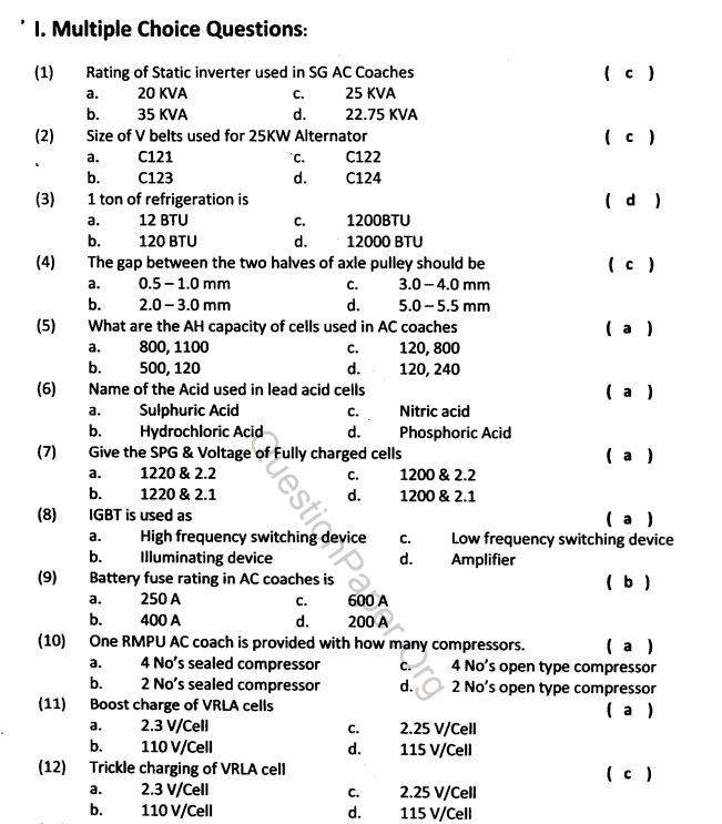 INDIAN RAILWAY QUESTION BANK Railway Questions Bank ₩Technical Grade
