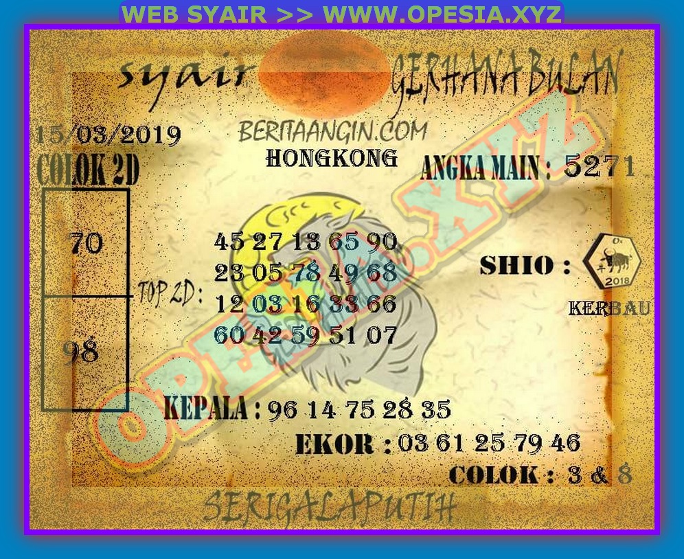 Kode Syair HK Jumat 15 Maret 2019 GOsyair SEDIA KODE SYAIR SGP ADA