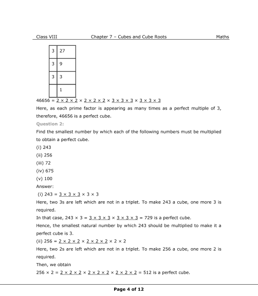 NCERT Solutions for Class 8 Maths Chapter 7 Cubes and Cube Roots