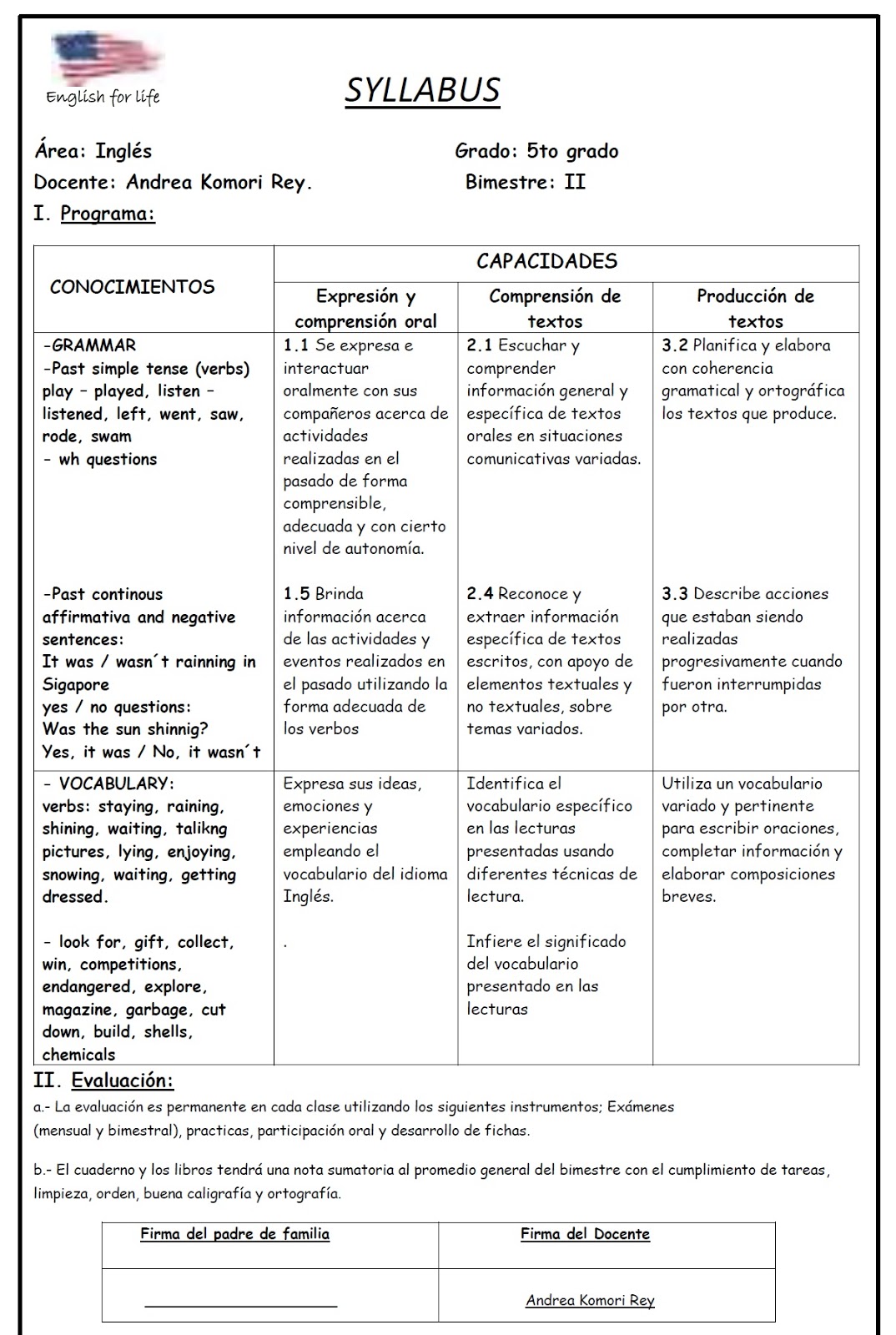 Aprendiendo en quinto Inglés