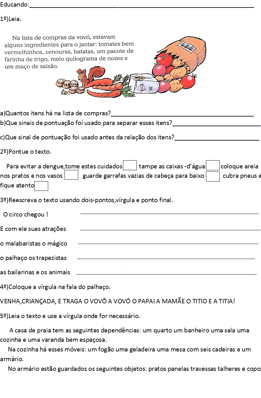 Exercícios Uso Da Vírgula Com Gabarito 8 Ano