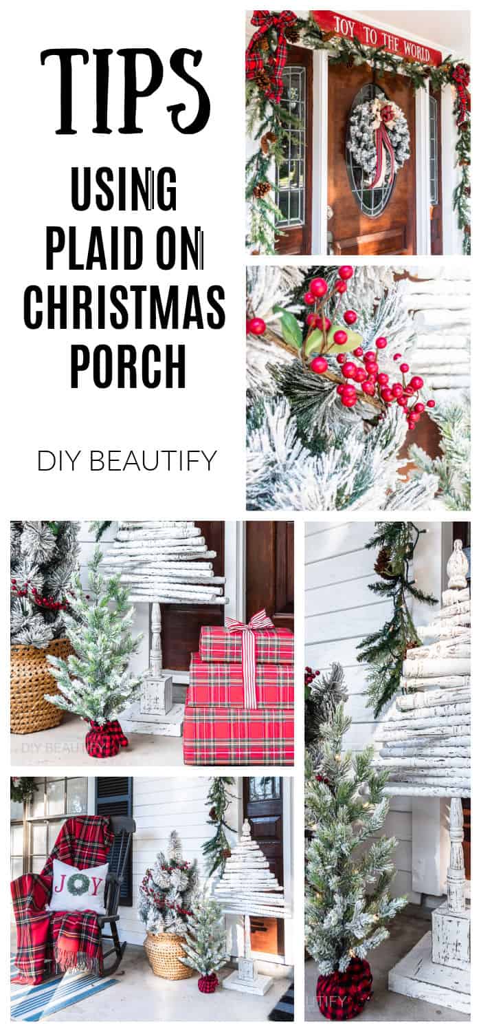 using red plaid on Christmas porch