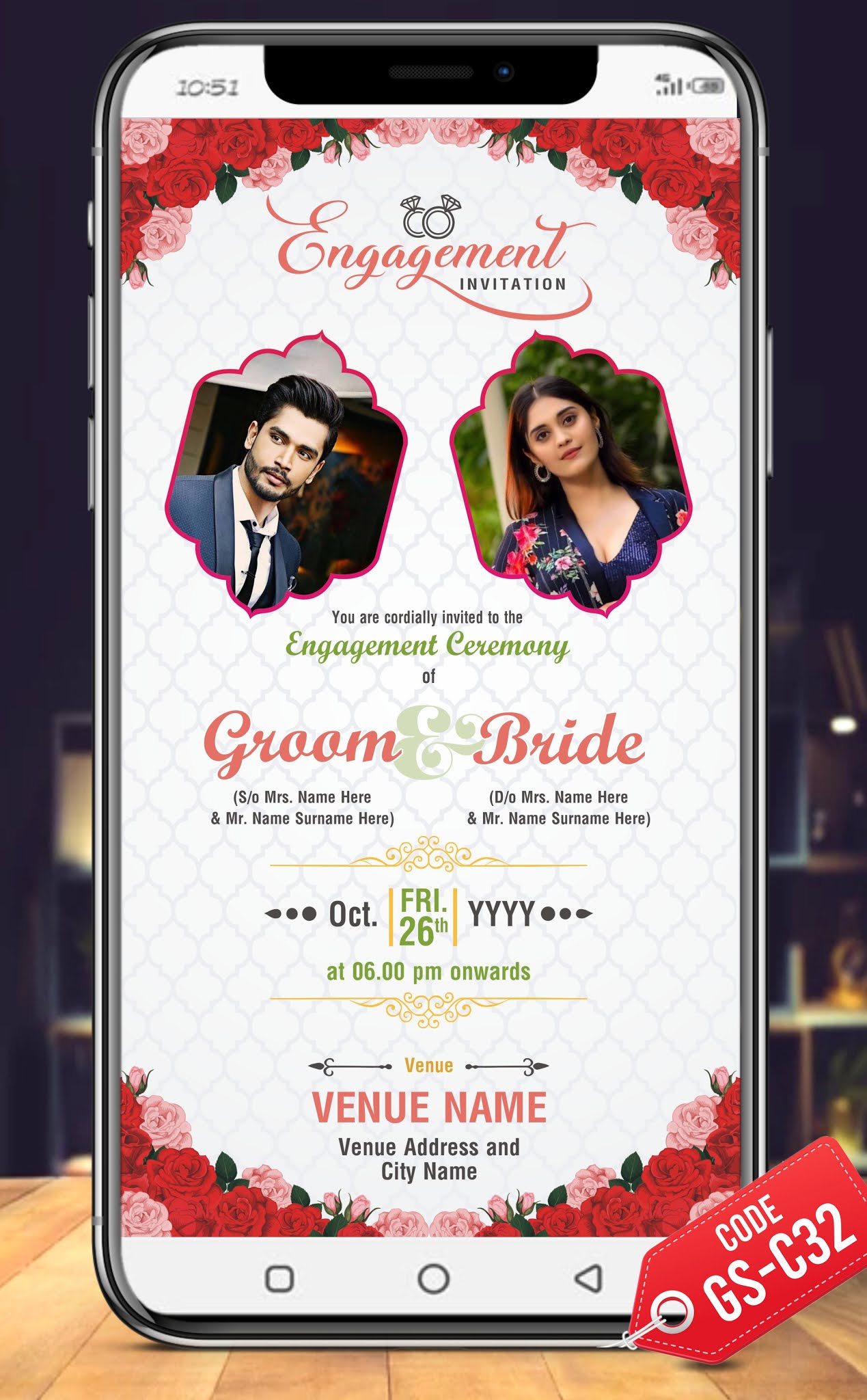 Engagement party invitation card template M +917860315684