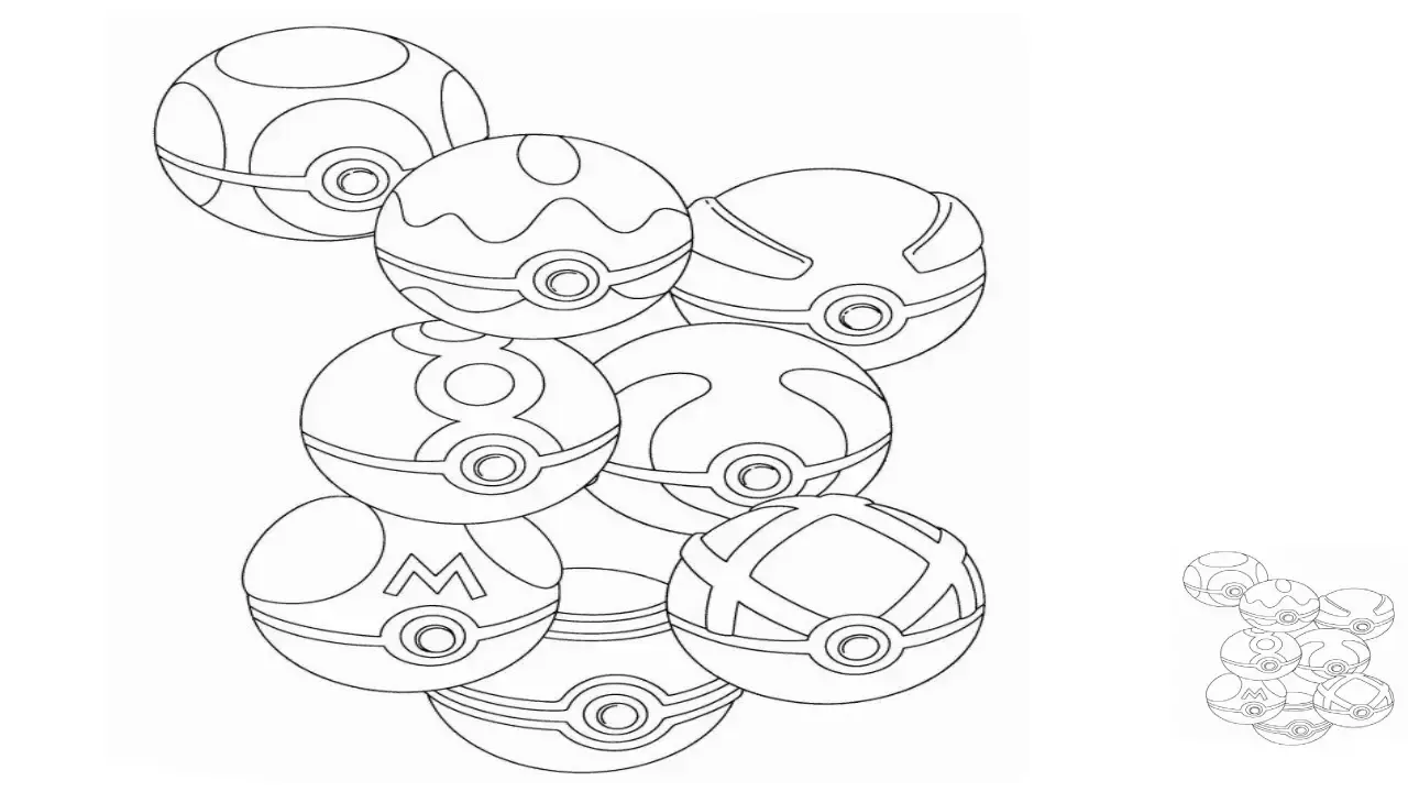 Coloring Page Of Different Pokéballs