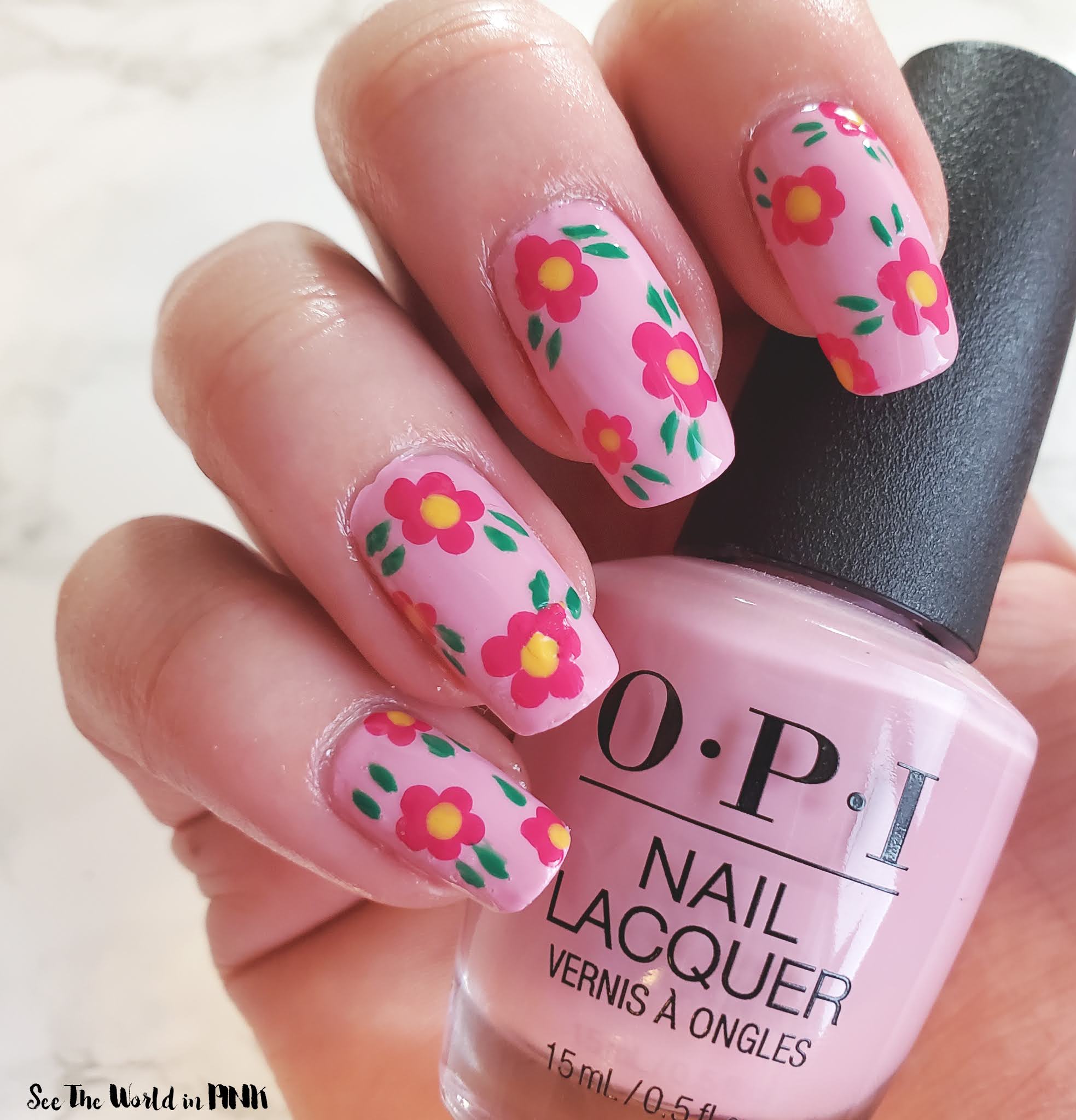 Manicure Monday - Pink Spring Dotted Floral Nail Art