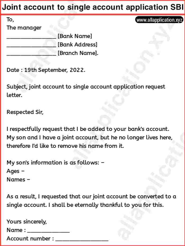 Application for Converting Joint Account To Single Account (2 Samples)