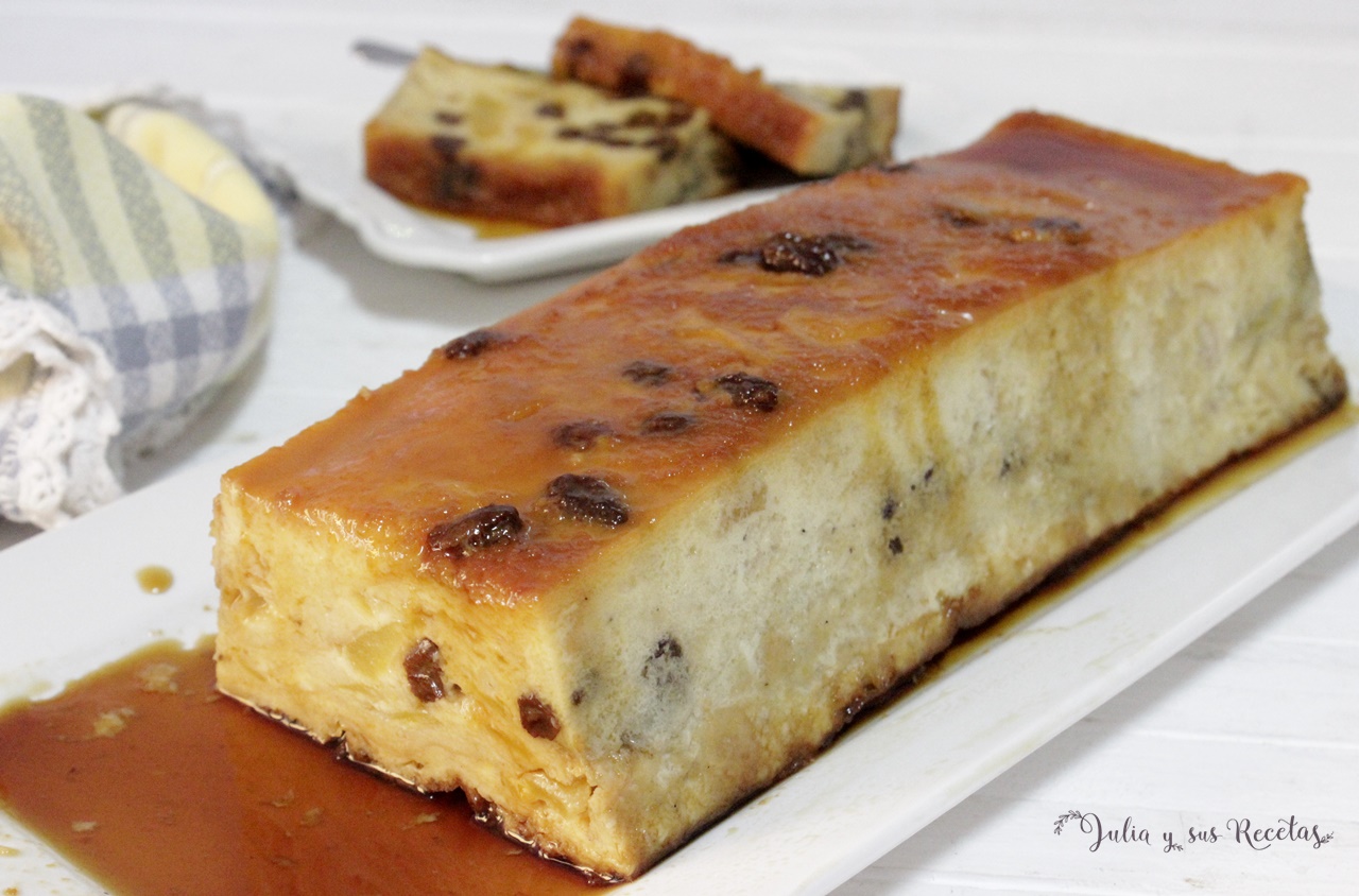 JULIA Y SUS RECETAS Pudin de pan con manzana y pasas