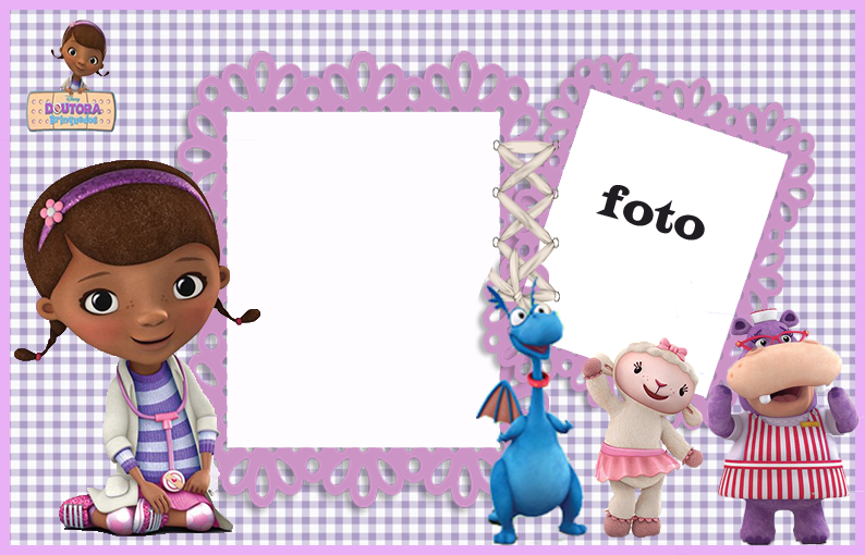 Para hacer invitaciones, tarjetas, marcos de fotos o etiquetas de Doctora Juguetes.
