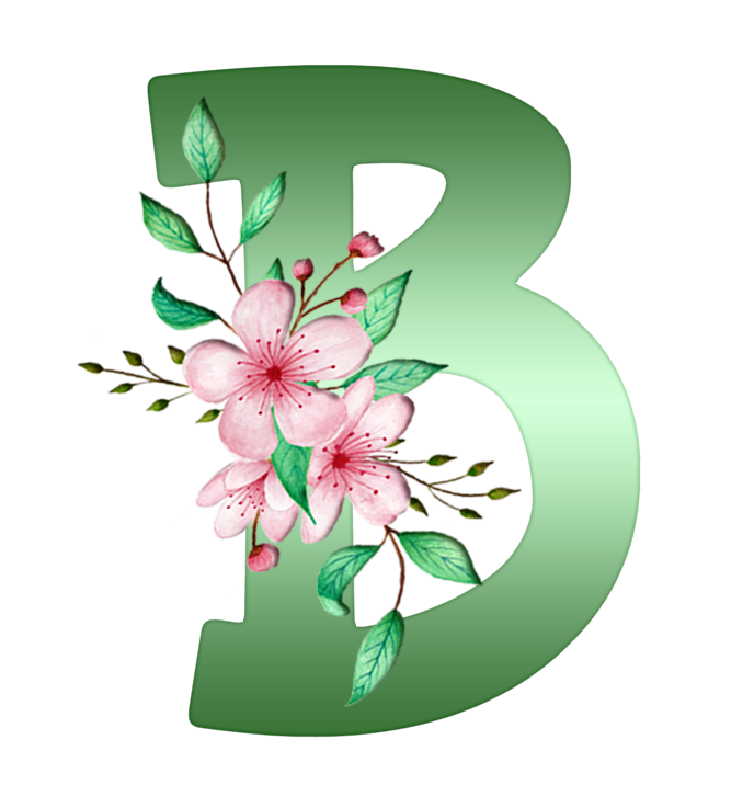 Blindada por Deus: Alfabeto png verde com flor Sakura