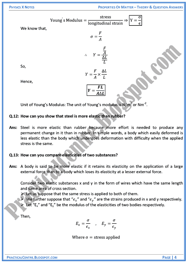 Properties Of Mater - Theory & Question Answers - Physics X