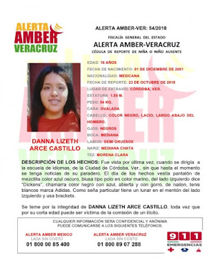 Activan Alerta Amber para localizar a menor de 16 años quien desapareció en Veracruz