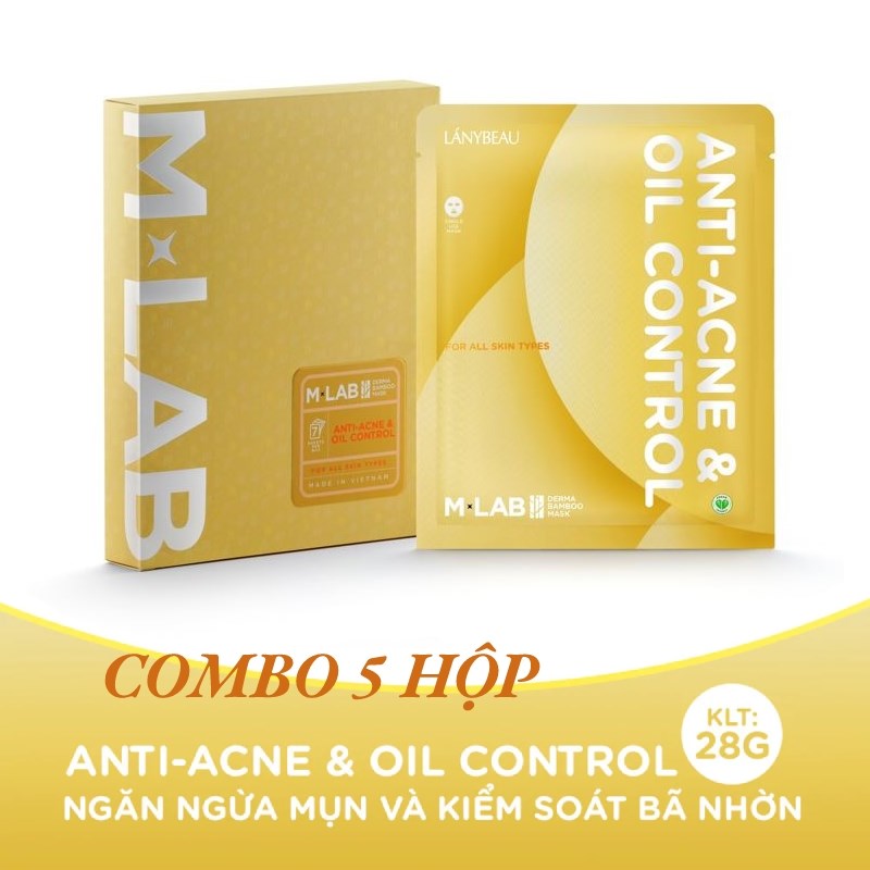 LÁNYBEAU 5 hộp Mặt nạ dưỡng da kiểm soát dầu, ngừa mụn Anti Acne & Oil Control hộp 7 miếng (28g/miếng)