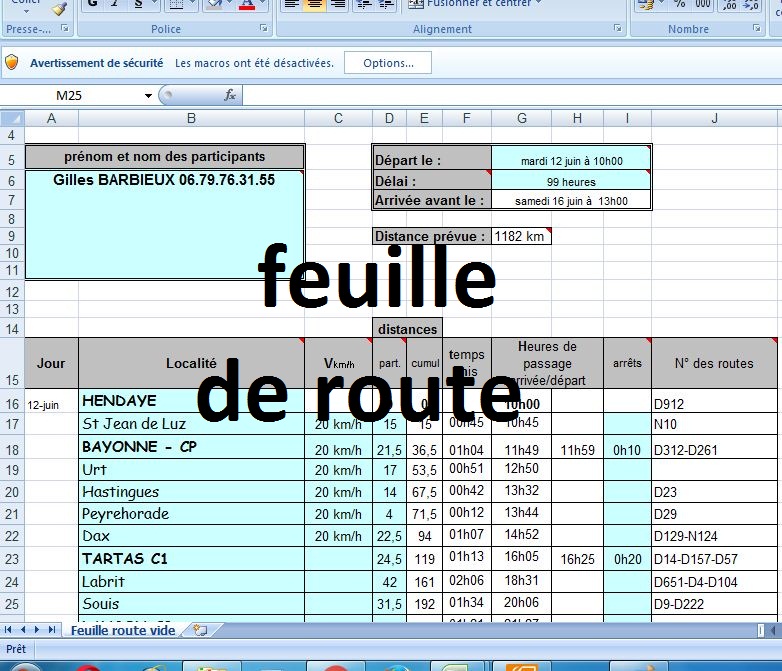 Exemple de modèles de feuilles de routes en format excel;