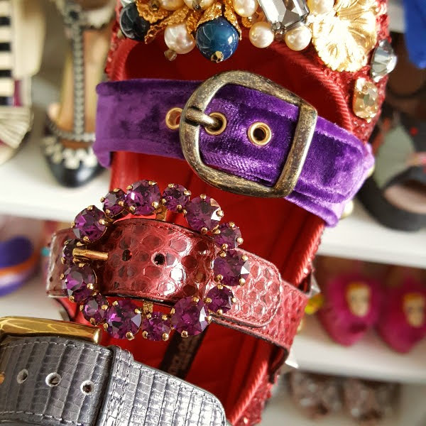 close up of multi material straps and buckles on straps of Dolce & Gabbana shoes