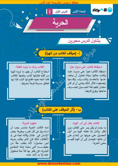 مذكرة لغة عربية من كتاب الأضواء للصف الأول الإعدادى الترم الأول 2022