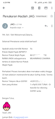 bukti email masuk dari aplikasi jag android