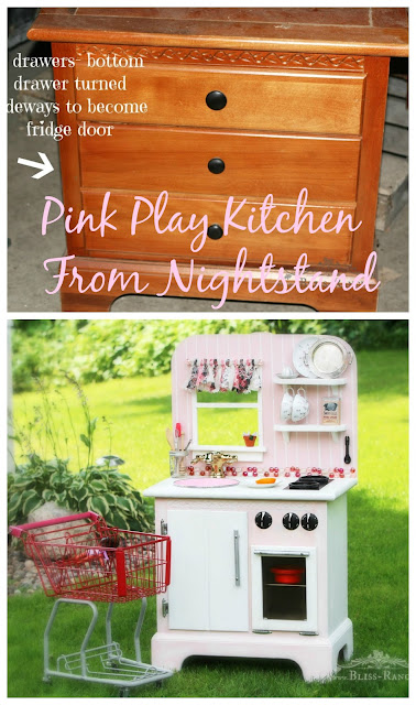 Upcycled Pink Play Kitchen From Nightstand, Bliss-Ranch.com