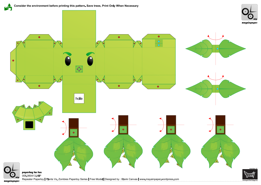 Papercraft Plants vs Zombie Repeater GEMTI18