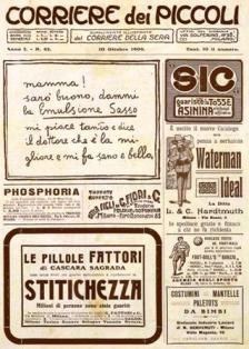 Corriere dei Piccoli 42 - 10 Ottobre 1909 | CBZ 200 dpi | Settimanale | Fumetti
Corriere dei Piccoli anche noto come Corrierino o CdP, è stata la prima rivista settimanale di fumetti dell'editoria italiana, pubblicata dal 1908 al 1995.
Nell'editoriale di quel primo numero, titolato Come fu e come non fu..., il direttore tracciò le linee guida del piano editoriale del giornale ed esortò il giovane lettore a leggere la rivista sotto la luce più chiara, imitando il genitore che legge con aria di importanza il Corriere della Sera. Il pubblico cui il giornale si rivolgeva era dichiaratamente quello dei figli della nascente borghesia, fedele lettrice del Corriere, ma non soltanto, tanto che di quel primo numero furono tirate ben 80.000 copie.