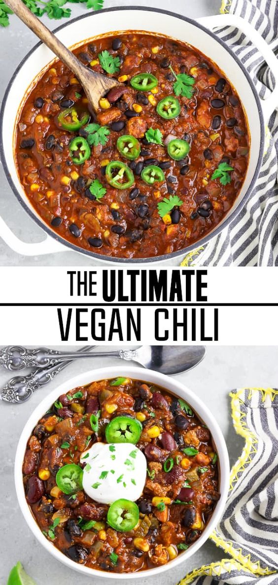 This Ultimate Vegan Chili is thick, hearty and meaty! It's loaded with veggies, beans, warm