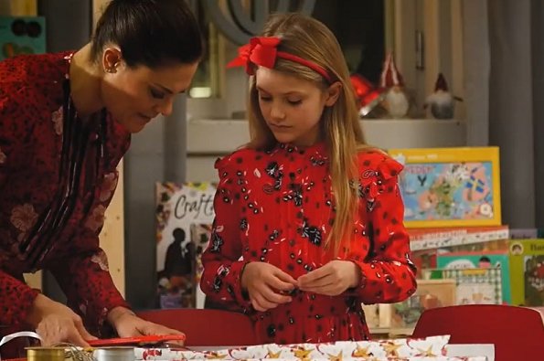Crown Princess Victoria wore a floral dress from Zadig & Voltaire. Princess Estelle wore a red floral print blouse and asymmetric skirt