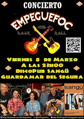 Cartel para la actuación de EmPegueFoc en DiscoPub Sangu, viernes 08-03-2013