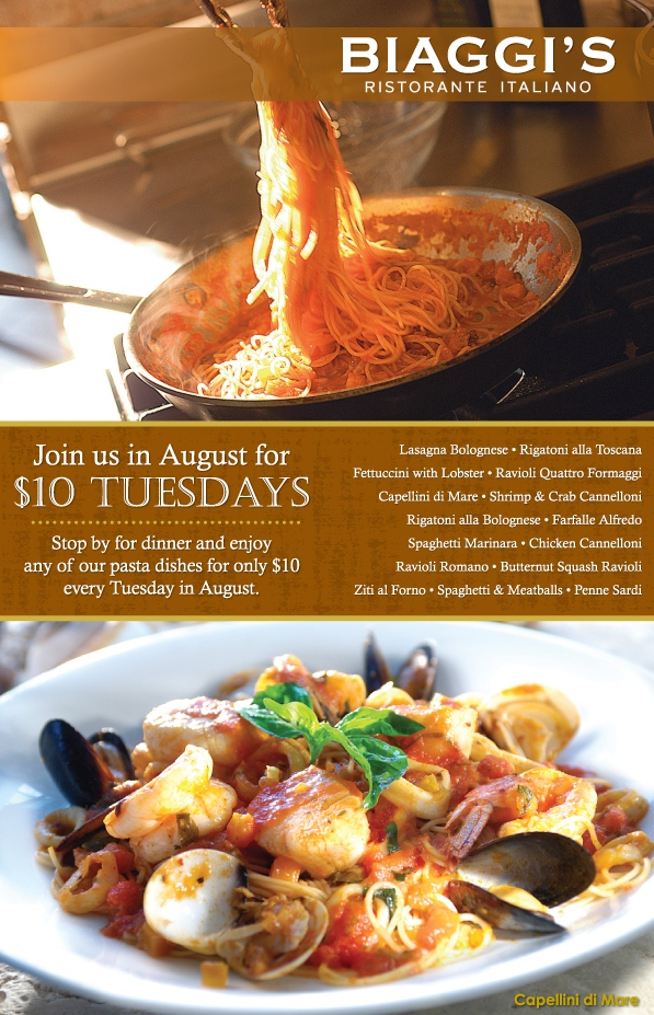 Fun Cheap or Free Coupons & Deals Biaggi's 10 Tuesdays are back!