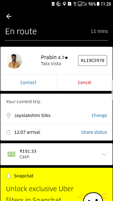 Uber in Trivandrum, Kerala, India
