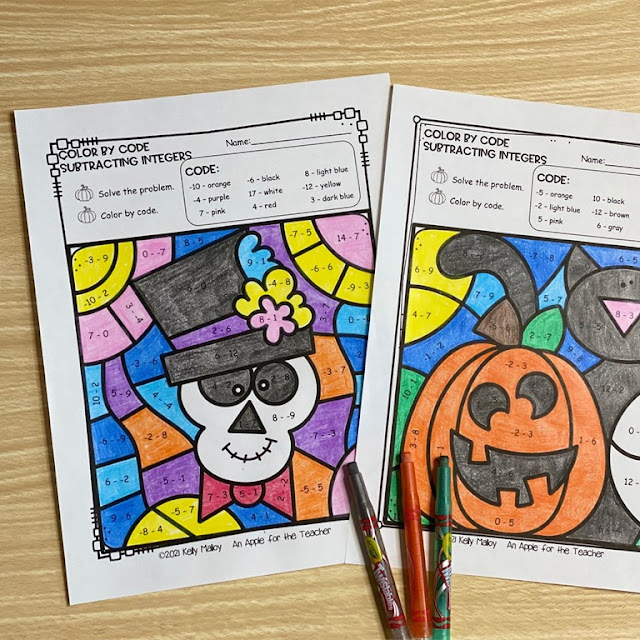 Halloween Integers Operations Color by Number Worksheets Halloween