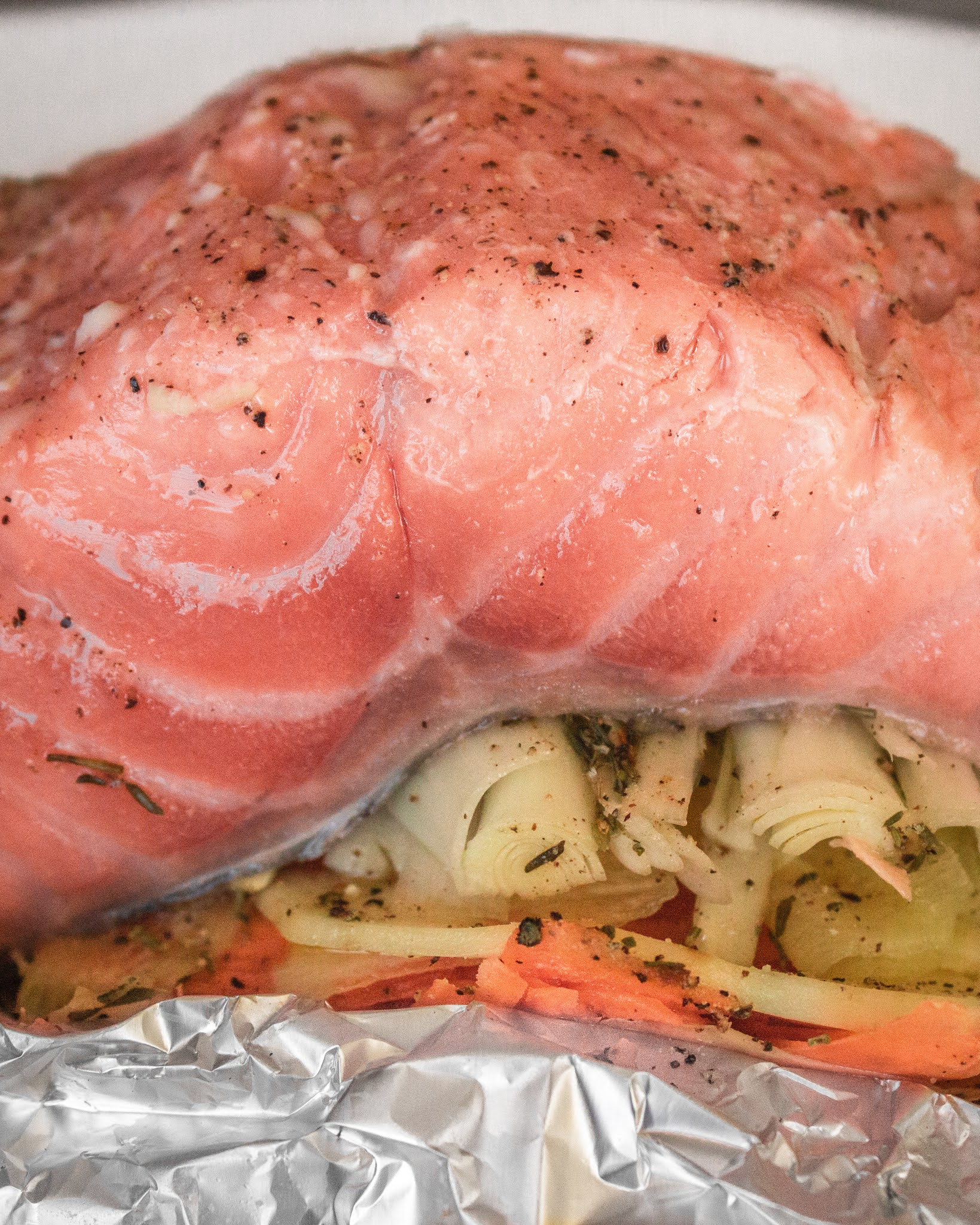 El mandilón de mamá Salmón en papillote con verduras