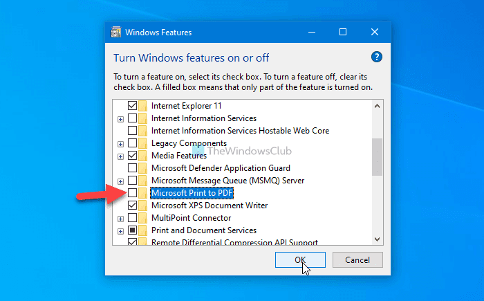 วิธีแสดงหรือซ่อน Microsoft Print เป็นเครื่องพิมพ์ PDF ใน Windows 10