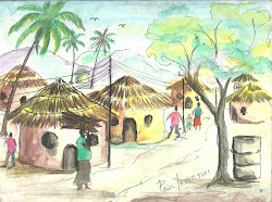 village scene colour water composition villages imaginative painting drawn reinforced pen medium a4 pencils