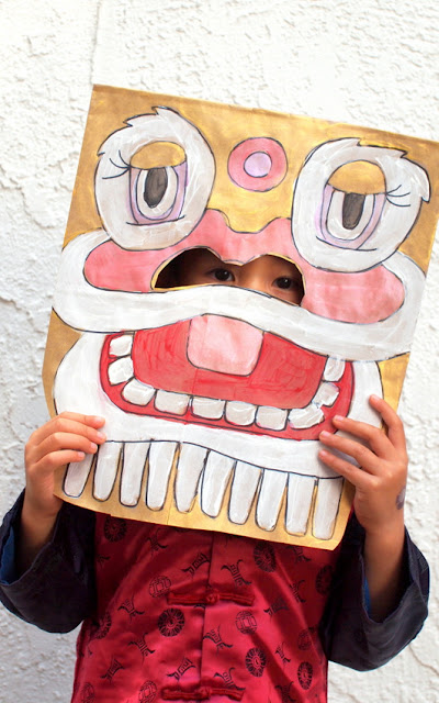 Chinese New Year Paper Bag Lion Mask Kids Craft