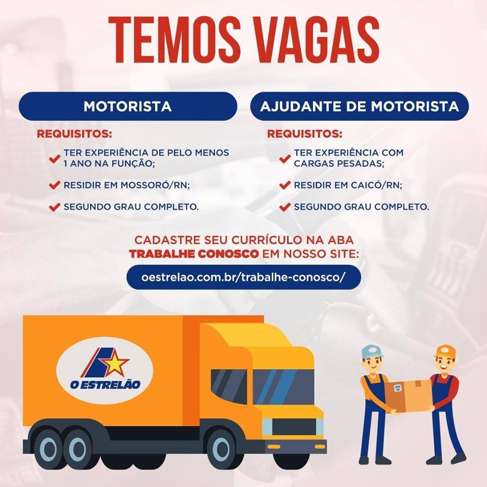 Empregos] Motorista e Ajudante de Motorista em Caicó/RN