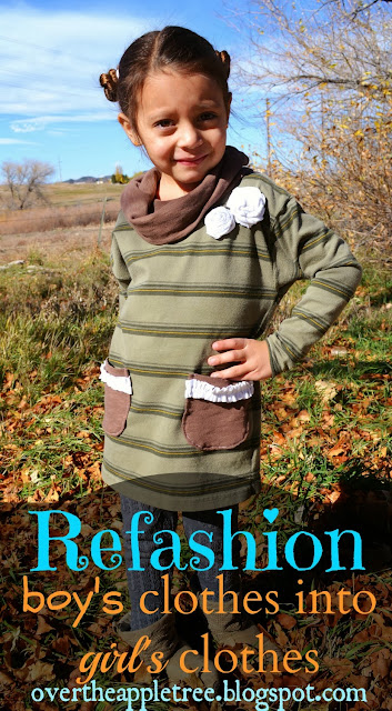 Refashion boys clothes in to girl's clothes, upcycling tutorial by Over The Apple Tree