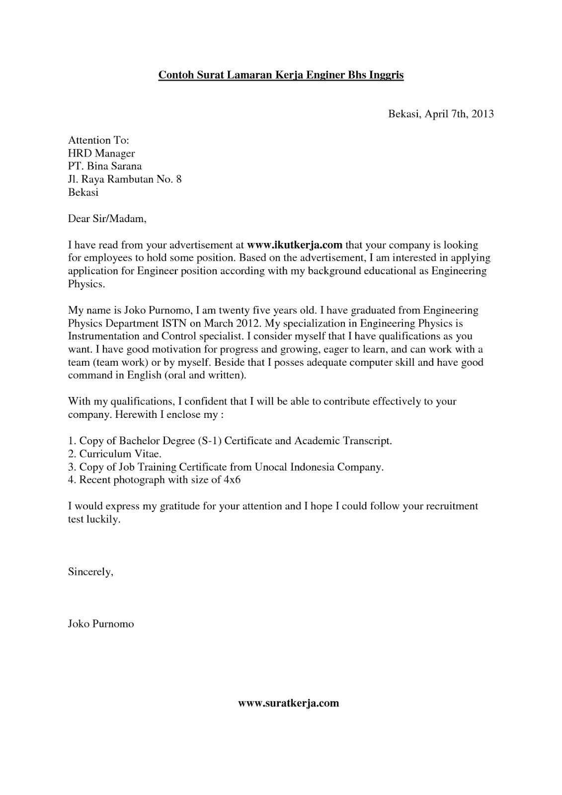 10+ Contoh Surat Lamaran Kerja Dalam Bahasa Inggris dan ...