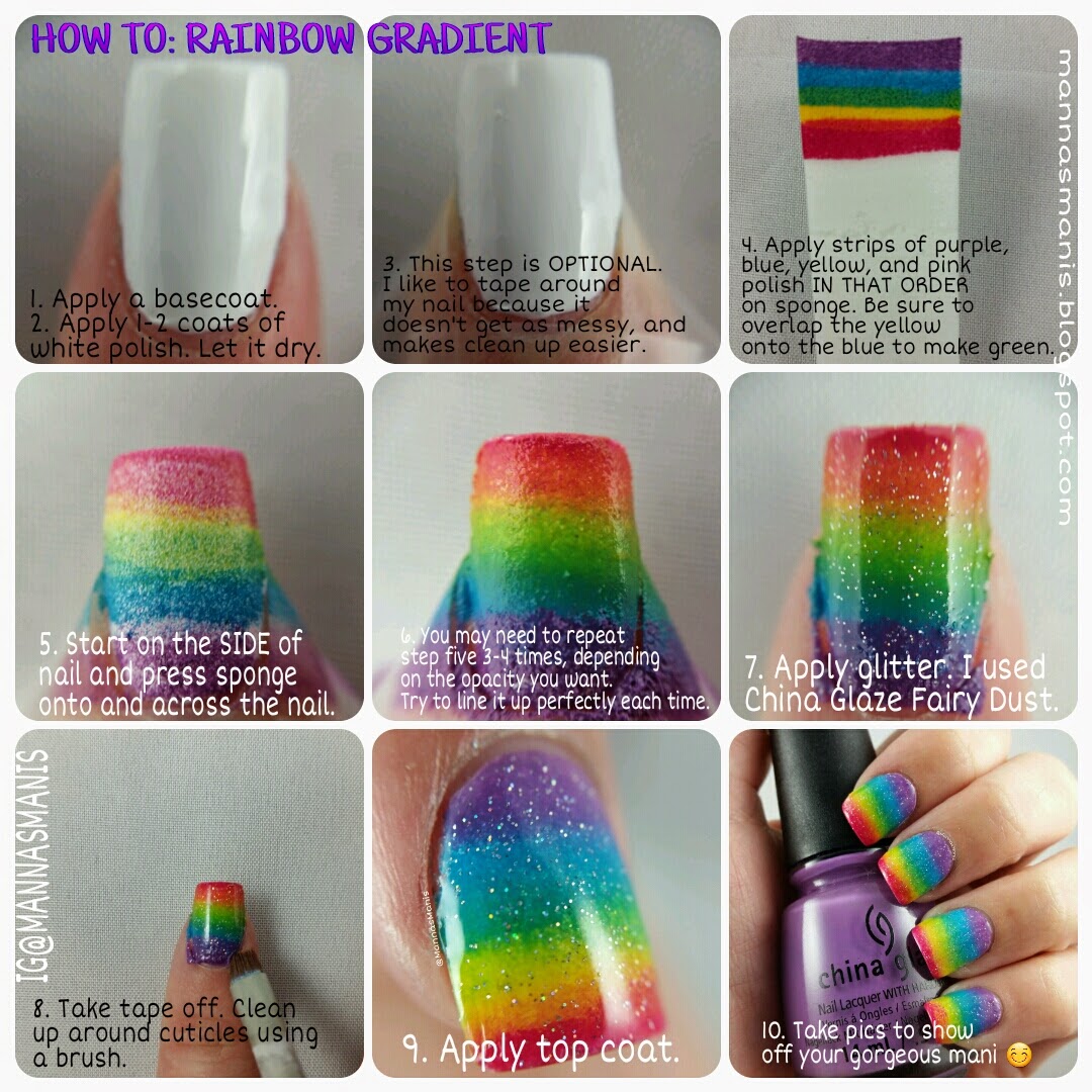 step by step guide for rainbow gradient nail art