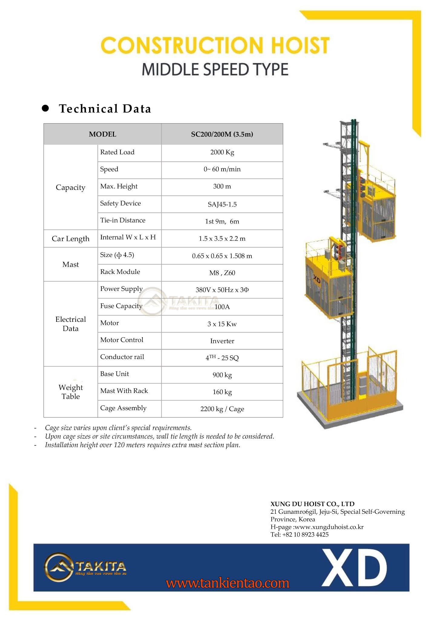 Thông số vận thăng 2 lồng - 2 tấn/ lồng