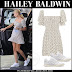 Hailey Baldwin in floral print mini dress and sneakers in Beverly Hills on July 24