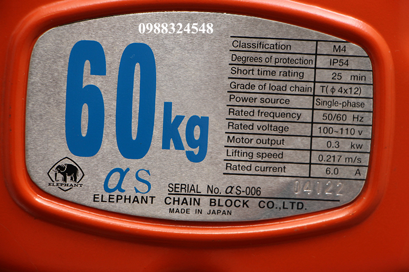 Pa lăng điện xích Elephant αs-006 60kg