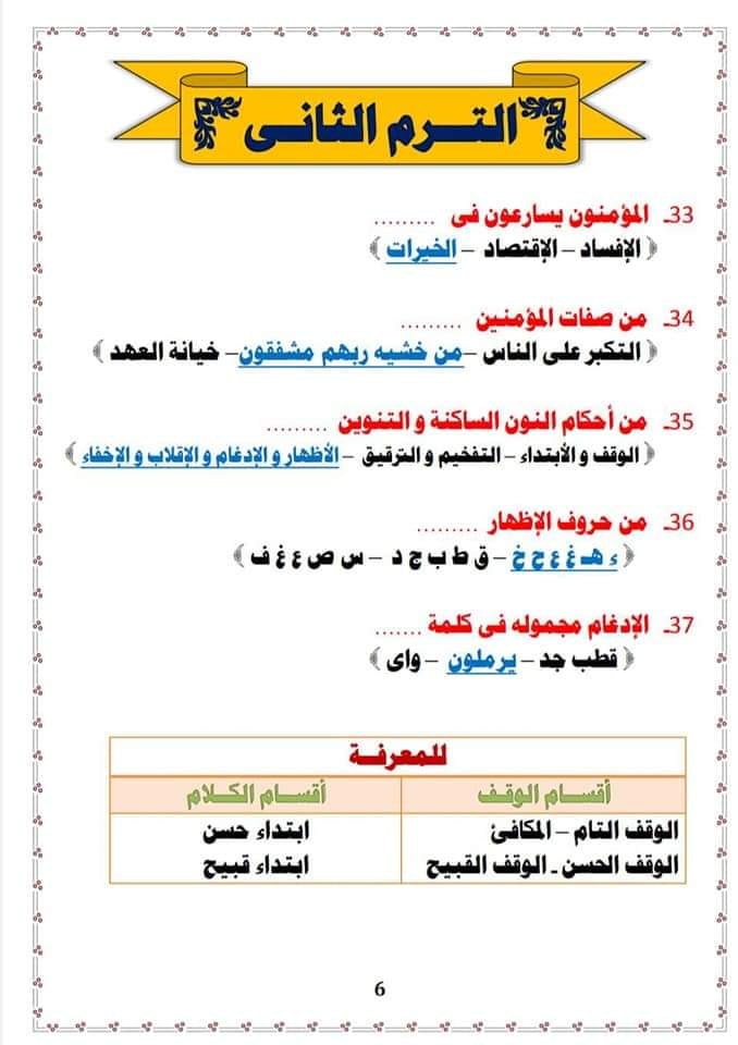 مراجعة تربية دينية الصف الثالث الإعدادي الترمين س و ج للأستاذ احمد فرج 5