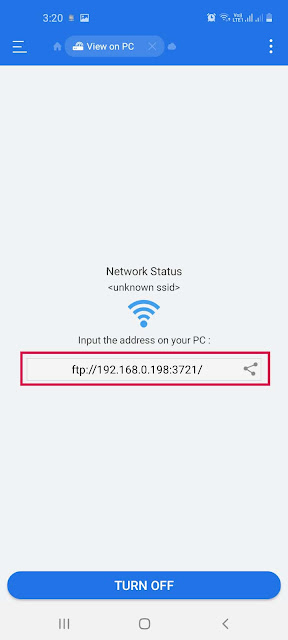 Buka alamat ftp untuk membuka folder android di laptop