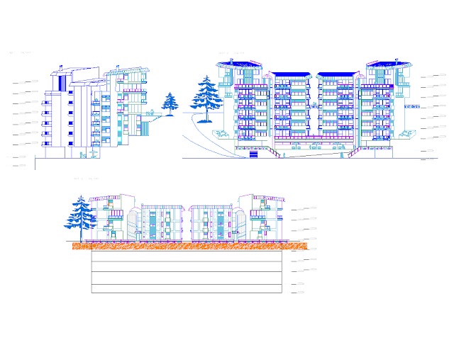 Apartment Building. Facades Free AutoCAD Drawings