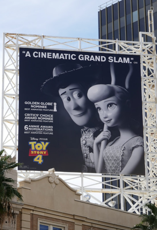 Toy Story 4 Golden Globe nominee billboard Hollywood Boulevard Toy Story 4 Golden Globe nominee billboard